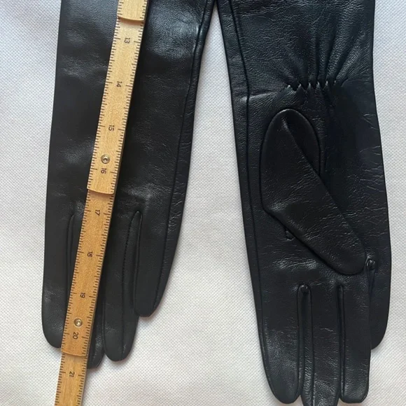 H&M Studio Collection 2023 Leather Evening Long Black Elbow Gloves XS/S - Picture 9 of 11